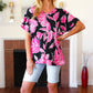 Tropical Vibes Black & Hot Pink Floral V Neck Top