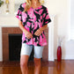 Tropical Vibes Black & Hot Pink Floral V Neck Top