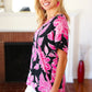 Tropical Vibes Black & Hot Pink Floral V Neck Top