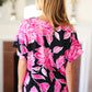 Tropical Vibes Black & Hot Pink Floral V Neck Top