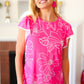 Follow Me Fuchsia Floral Ric Rac Trim Flutter Sleeve Top