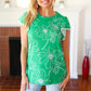 Follow Me Emerald Floral Ric Rac Trim Flutter Sleeve Top