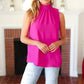 Be Your Best Fuchsia Smocked Neck Woven Sleeveless Top