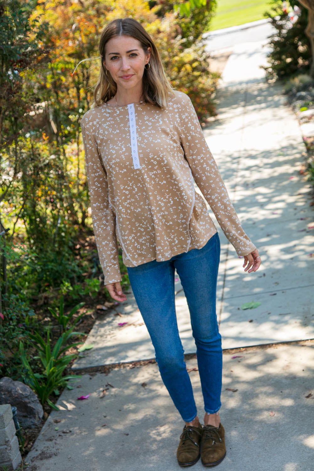 Thermal Leopard Print Snap Button Down Top