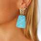 Azure & Gold Geometric Raffia Woven Earrings