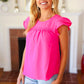 All For You Fuchsia Scallop Lace Yoke Tulip Sleeve Top