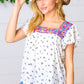 Navy Floral Multicolor Embroidered Square Neck Top