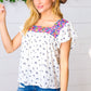 Navy Floral Multicolor Embroidered Square Neck Top