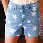 Light Wash Star Print High Rise Denim Shorts