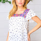 Navy Floral Multicolor Embroidered Square Neck Top