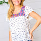 Navy Floral Multicolor Embroidered Square Neck Top