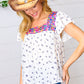 Navy Floral Multicolor Embroidered Square Neck Top