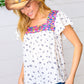 Navy Floral Multicolor Embroidered Square Neck Top