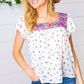 Navy Floral Multicolor Embroidered Square Neck Top