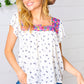 Navy Floral Multicolor Embroidered Square Neck Top