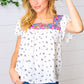 Navy Floral Multicolor Embroidered Square Neck Top