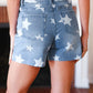 Light Wash Star Print High Rise Denim Shorts