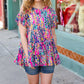 Femme' Fuchsia & Navy Floral Ruffle Hem Tiered Top