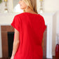 Oh My Stars Red Embroidered French Terry Dolman Top