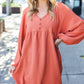 Beautiful You Rust Woven Waffle V Neck Babydoll Dress