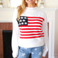 American Flag White Crochet Oversized Knit Sweater