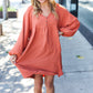 Beautiful You Rust Woven Waffle V Neck Babydoll Dress