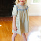 Kids Charming Blue Gingham Elastic Tie Sleeve Dress