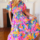 Tropical Trance Fuchsia Floral Smocked Waist Maxi Dress