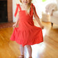 Kids Darling Paprika Crepe Tiered Smocked Shoulder Tie Dress