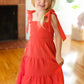 Kids Darling Paprika Crepe Tiered Smocked Shoulder Tie Dress