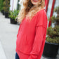 A New Day Red Mineral Wash Rib Knit Hoodie