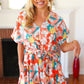 Tropical Trance Coral Tropical Floral Surplice Woven Romper