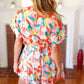 Tropical Trance Coral Tropical Floral Surplice Woven Romper