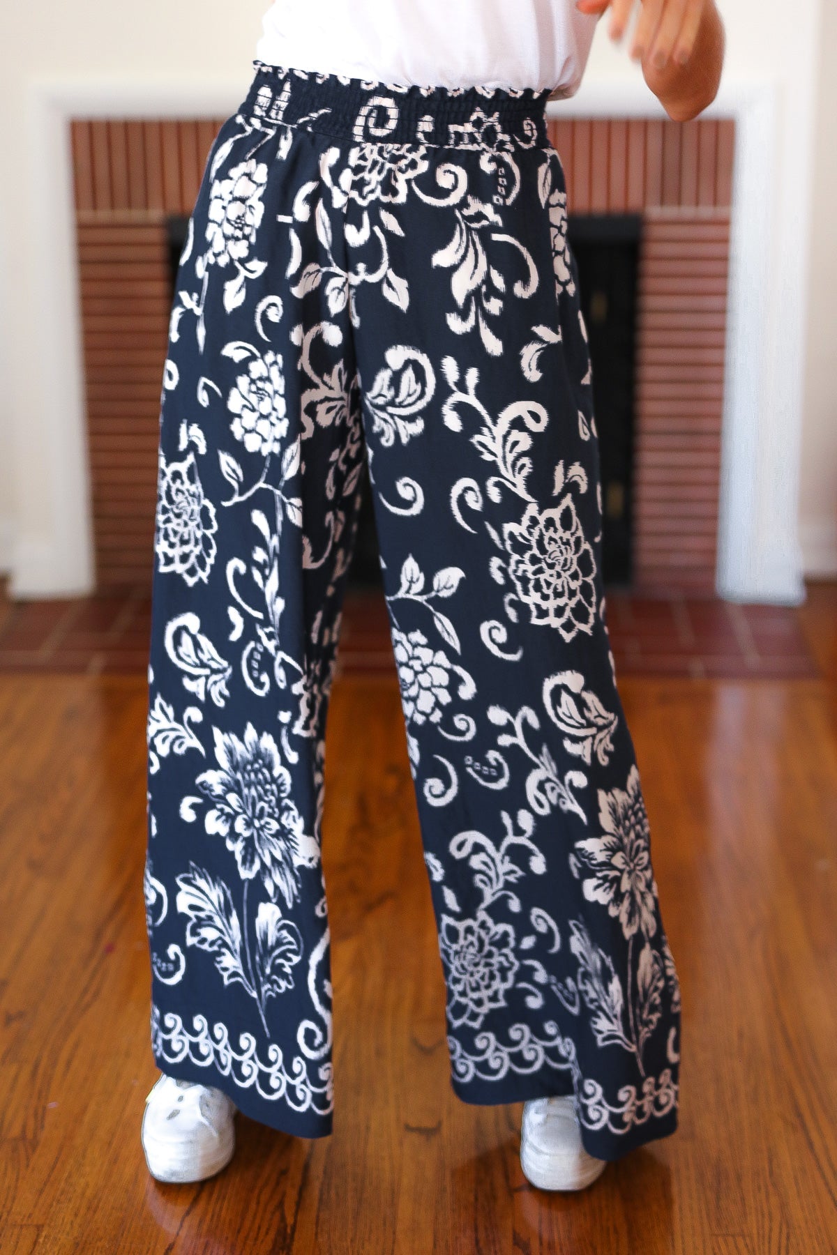 You Got This Navy Paisley Floral Smocked Waist Palazzo Pants