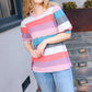 Look Out Teal & Rose Striped Hacci Knit Puff Sleeve Top