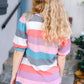 Look Out Teal & Rose Striped Hacci Knit Puff Sleeve Top