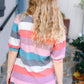 Look Out Teal & Rose Striped Hacci Knit Puff Sleeve Top