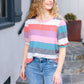 Look Out Teal & Rose Striped Hacci Knit Puff Sleeve Top