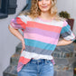 Look Out Teal & Rose Striped Hacci Knit Puff Sleeve Top