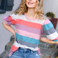 Look Out Teal & Rose Striped Hacci Knit Puff Sleeve Top