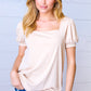 Taupe Wide Rib Puff Sleeve Top