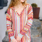 Be Bold Coral & Sienna Stripe Pullover Notched Neck Hoodie