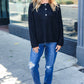 Casual Living Black Loose Knit Henley Button Sweater