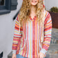 Be Bold Coral & Sienna Stripe Pullover Notched Neck Hoodie