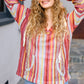 Be Bold Coral & Sienna Stripe Pullover Notched Neck Hoodie