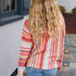 Be Bold Coral & Sienna Stripe Pullover Notched Neck Hoodie