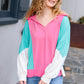 Stand Out Hot Pink & Mint V Neck Collared Terry Color Block Top