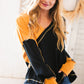 Mustard Cable Knit Outseam V Neck Thumbhole Sweater