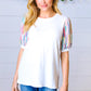 Ivory Multicolor Vertical Stripe Puff Sleeve Top