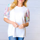 Ivory Multicolor Vertical Stripe Puff Sleeve Top